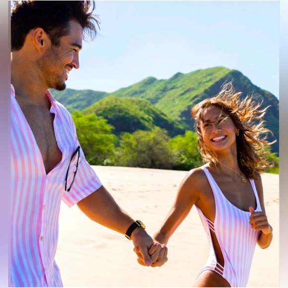 NEW! Kenny Flowers The Boca Striped One Piece Pink White Swimsuit SZ M - Picture 4 of 12